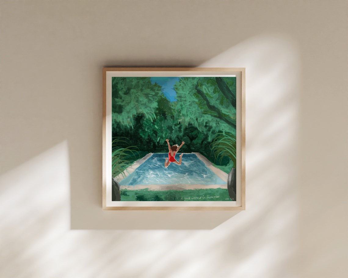 Woman Jumping Into a Jungle Pool on a Summer Weekend Trip Poster - Image 3