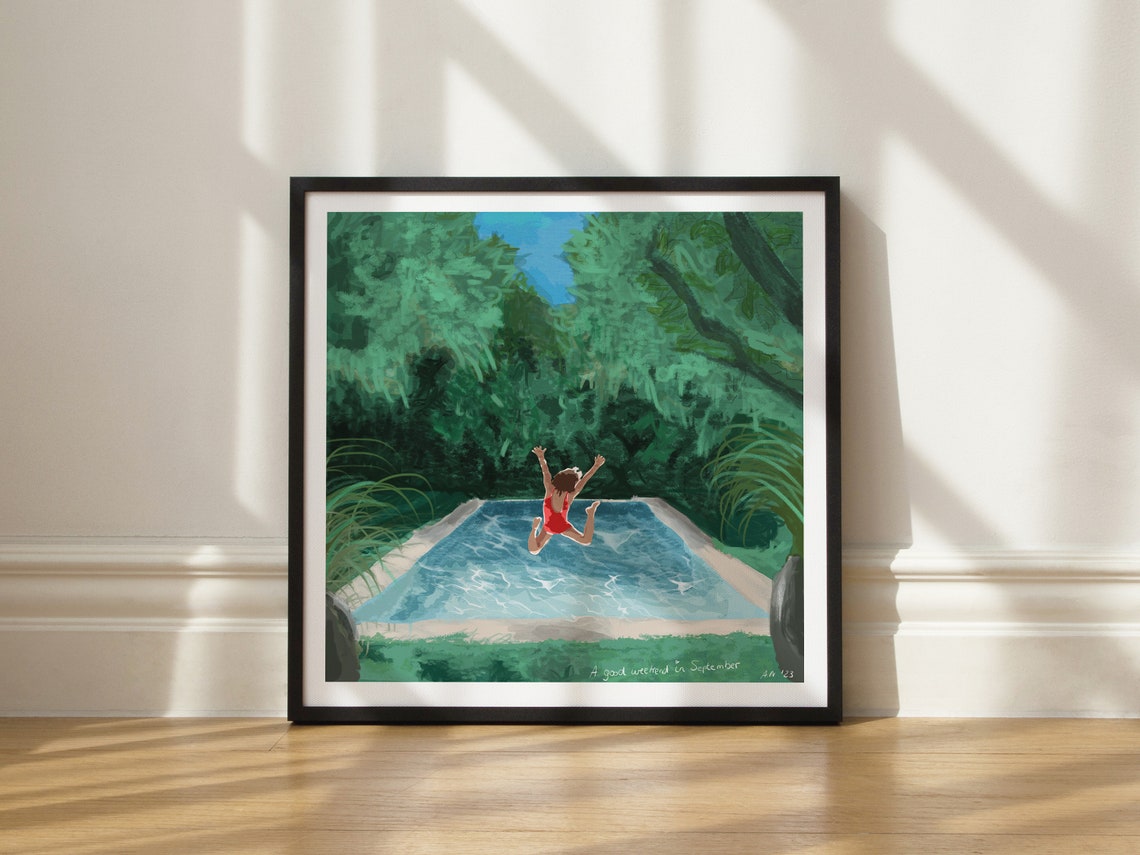 Woman Jumping Into a Jungle Pool on a Summer Weekend Trip Poster - Image 2
