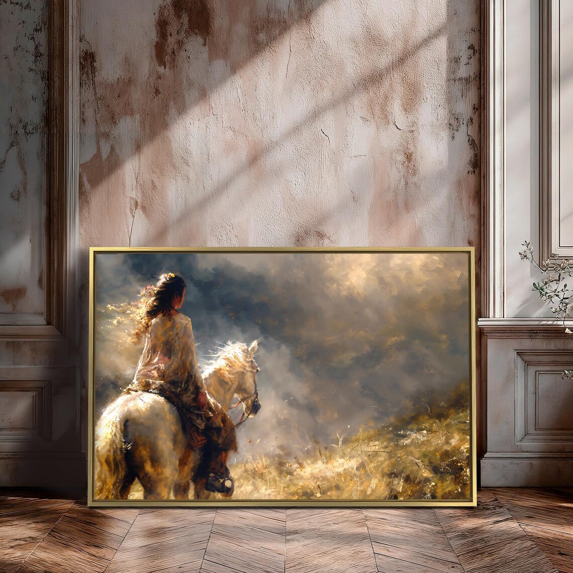 Woman Riding White Horse, Autumn Fantasy Art Print - Image 2