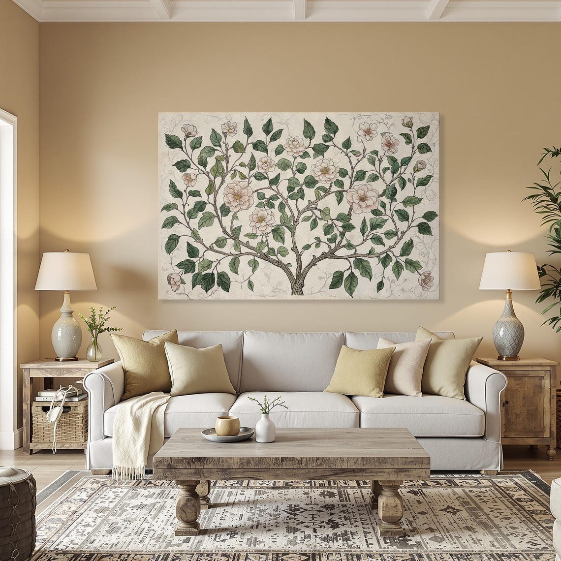 Floral Tree Framed Canvas Print Country Art Ideal For Bedroom Decor Rustic Botanical Painting Ready To Hang
