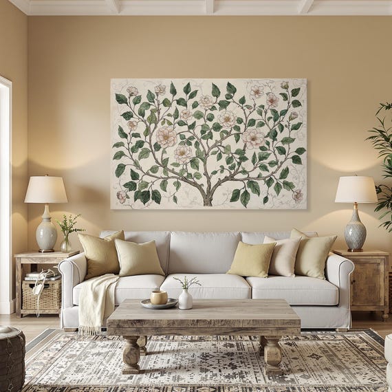 Floral Tree Framed Canvas Print Country Art Ideal For Bedroom Decor Rustic Botanical Painting Ready To Hang