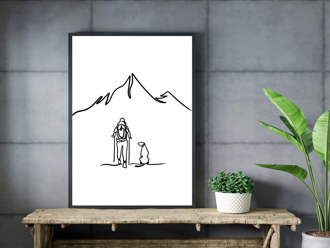 Hiker And Dog Mountain Line Art Outdoor Adventure Wall Poster - Image 3