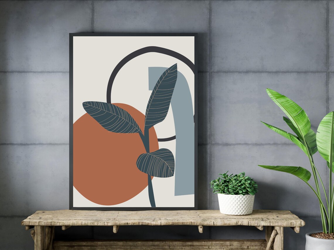 Terracotta Sun Botanical Abstract Art Print Mid Century Modern Decor - Image 3
