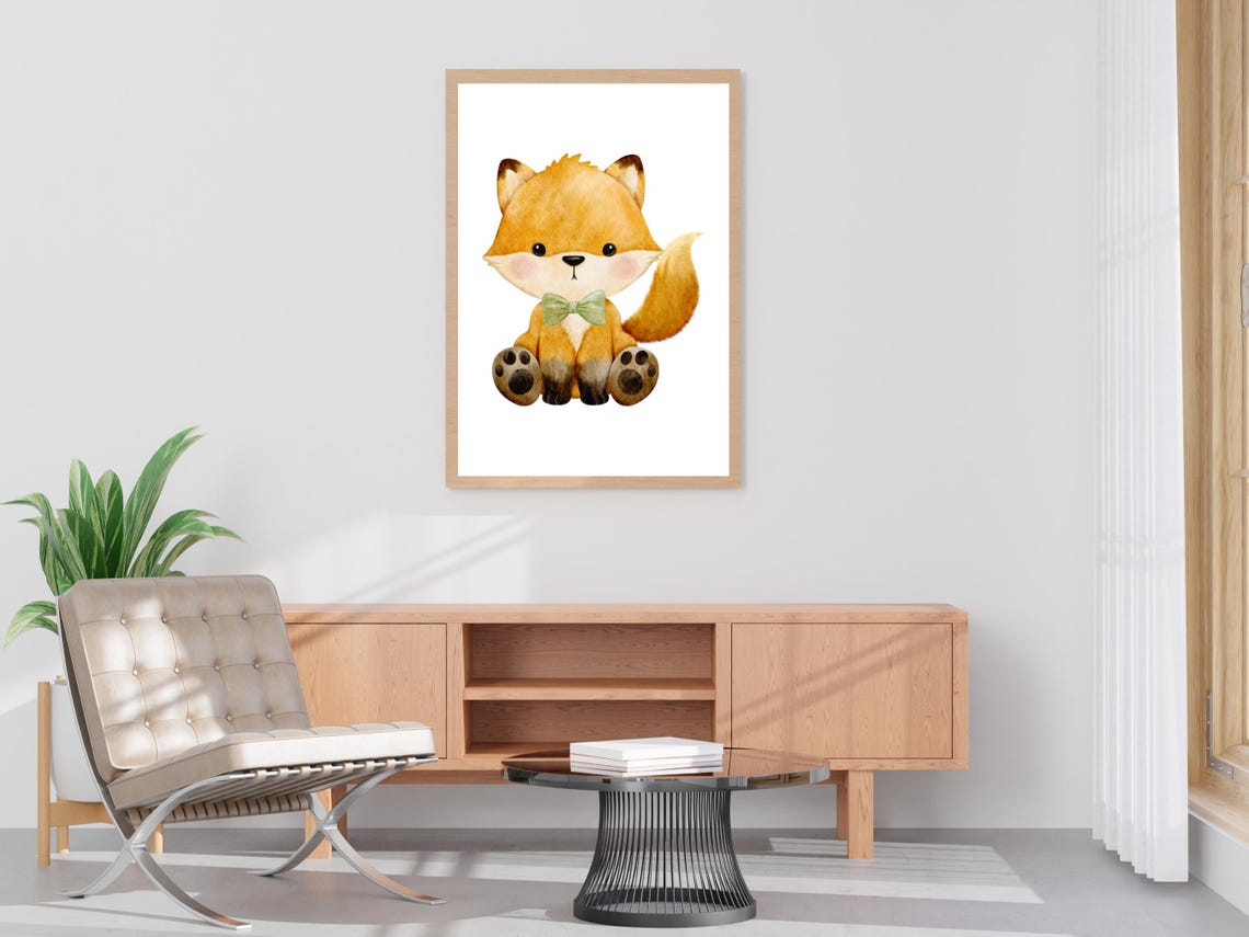 Cute Baby Fox with Bow Tie Watercolor Nursery Animal Art Poster - Image 4