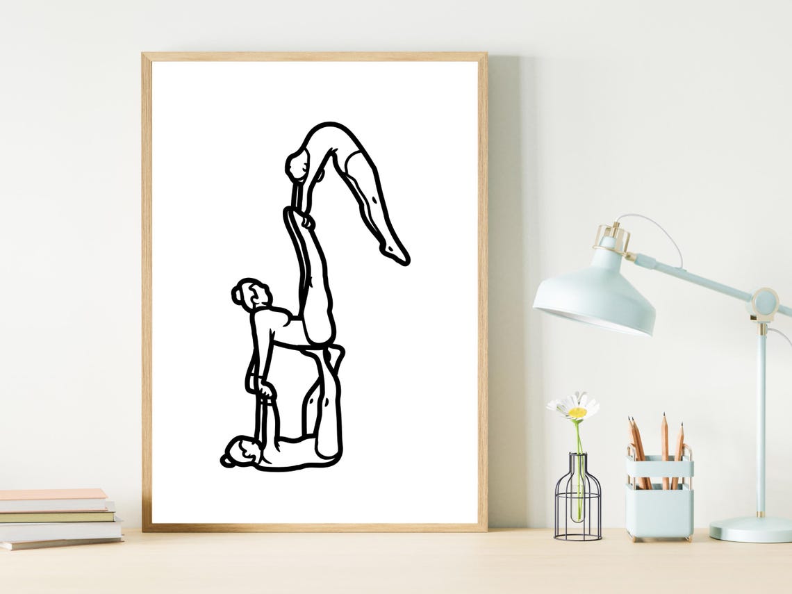 Acrobatic Gymnastics Trio Human Pyramid Line Art Sport Poster - Image 2