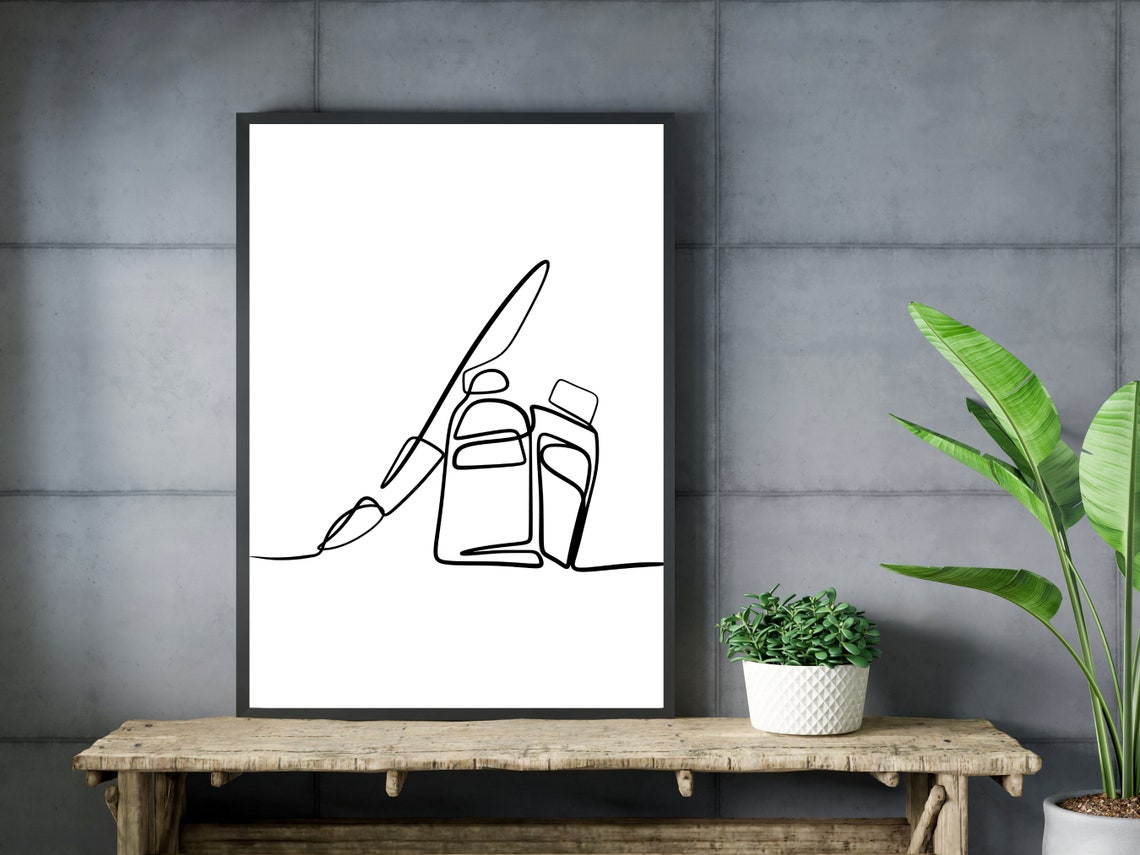 Vintage Fountain Pen and Ink Bottle Single Line Drawing Poster - Image 3