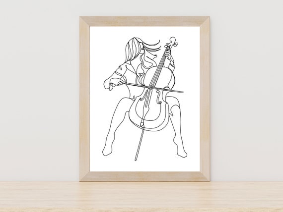Women Playing Cello Line Art Poster Print