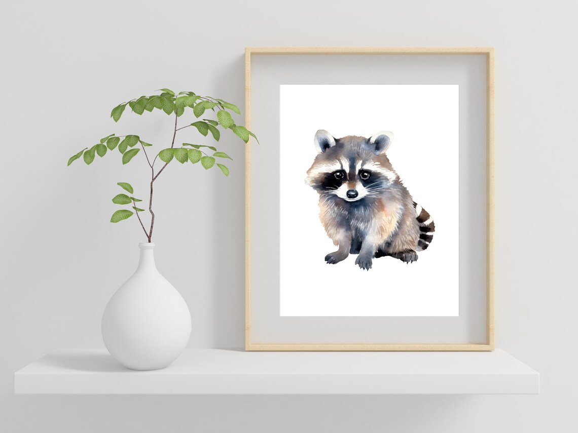 Cute Baby Raccoon Watercolor Woodland Nursery Animal Art Poster - Image 2