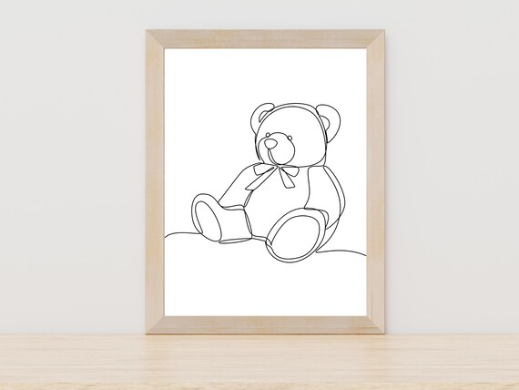 Teddy Bear Continuous Line Art Cute Nursery Drawing Wall Poster