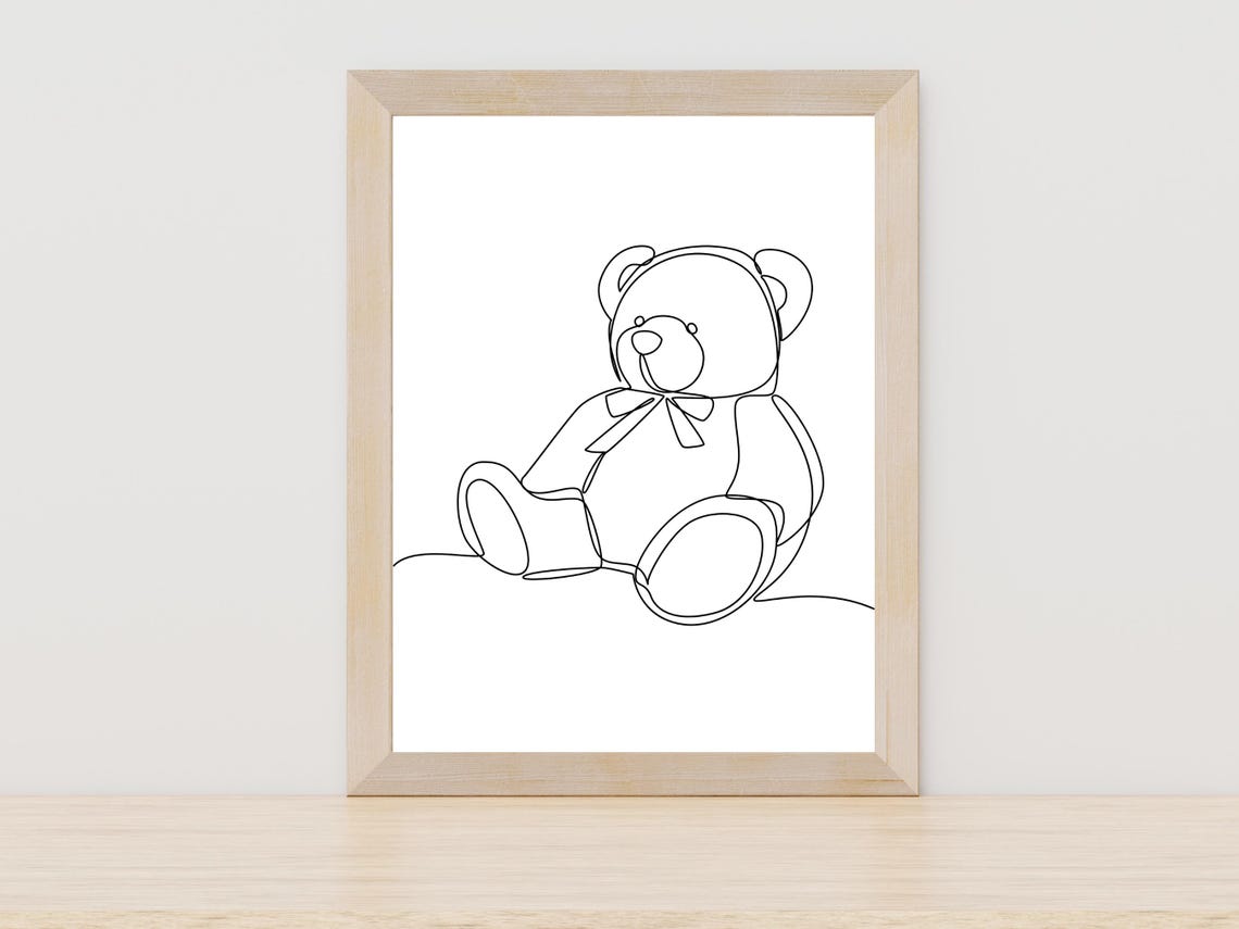 Teddy Bear Continuous Line Art Cute Nursery Drawing Wall Poster