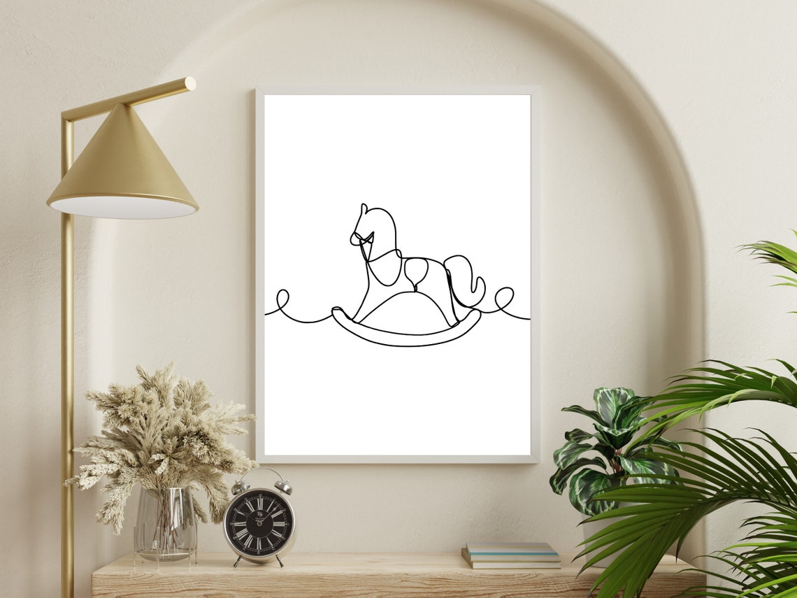 Rocking Horse Continuous Line Drawing Classic Nursery Wall Poster - Image 2