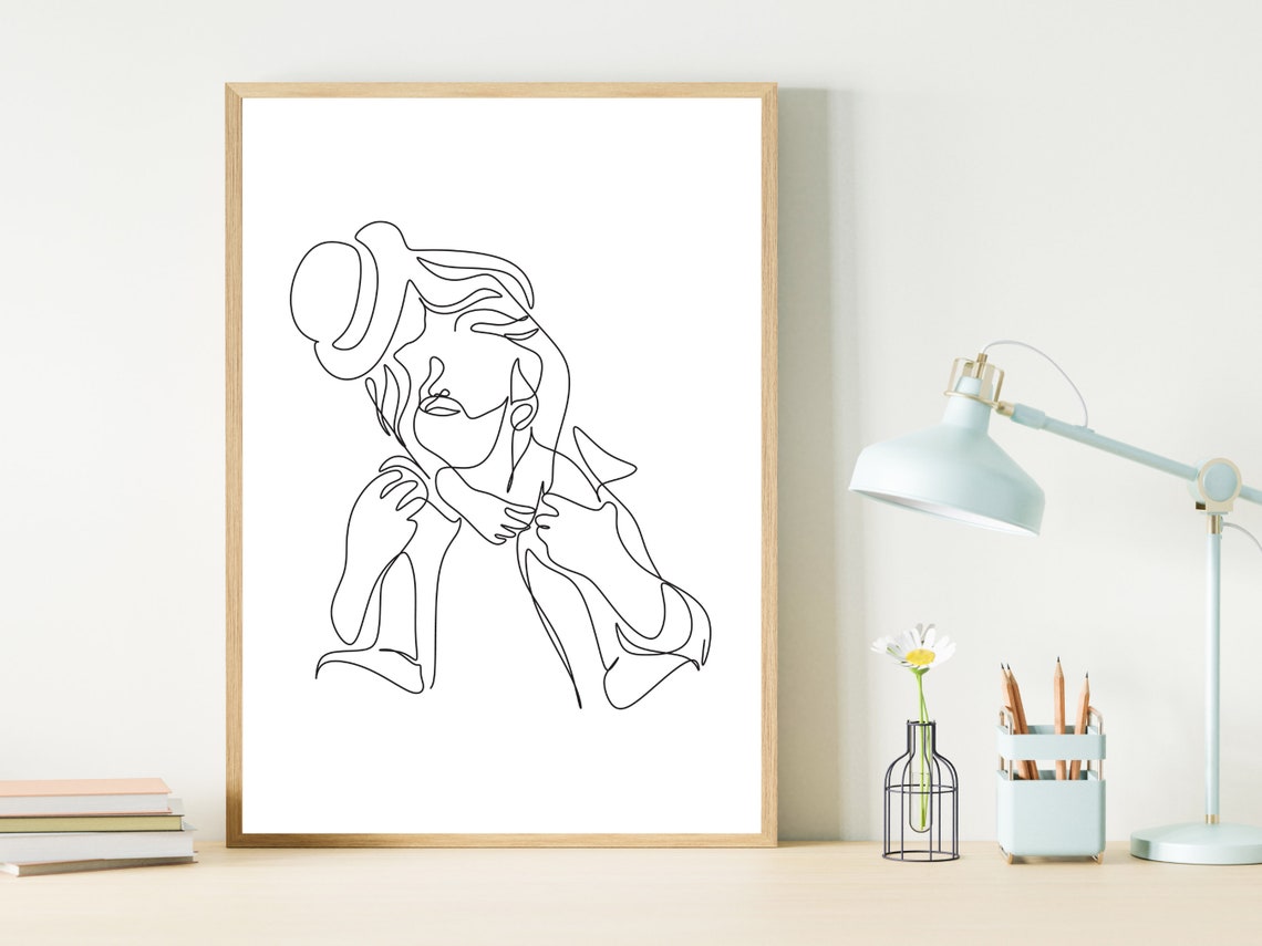 Father And Daughter Hugging Continuous Line Art Family Poster - Image 3