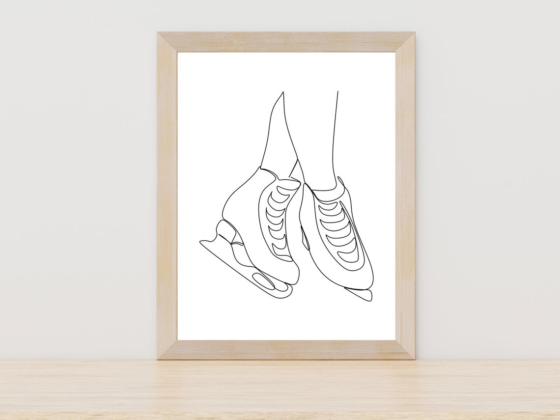 Ice Skates Continuous Line Art Skating Drawing Winter Wall Poster