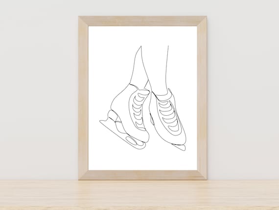 Ice Skates Line Art Skating Line Art Holiday Wall Art Ice Skates Drawing Ice Skating Wall Decor Figure Skating Art One Line Art Print