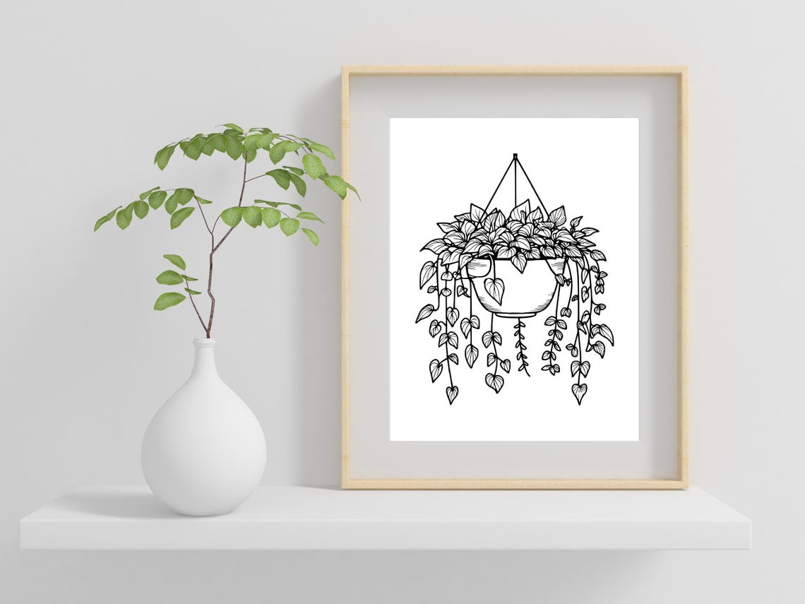 Hanging Potted Plant Botanical Line Art Minimalist Decor Poster - Image 2
