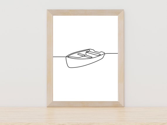 Minimalist Fisherman Boat Line Art Water Sport Canoe Wall Print Lake House Decoration Camping Wall Art Kayak Lover Water Art