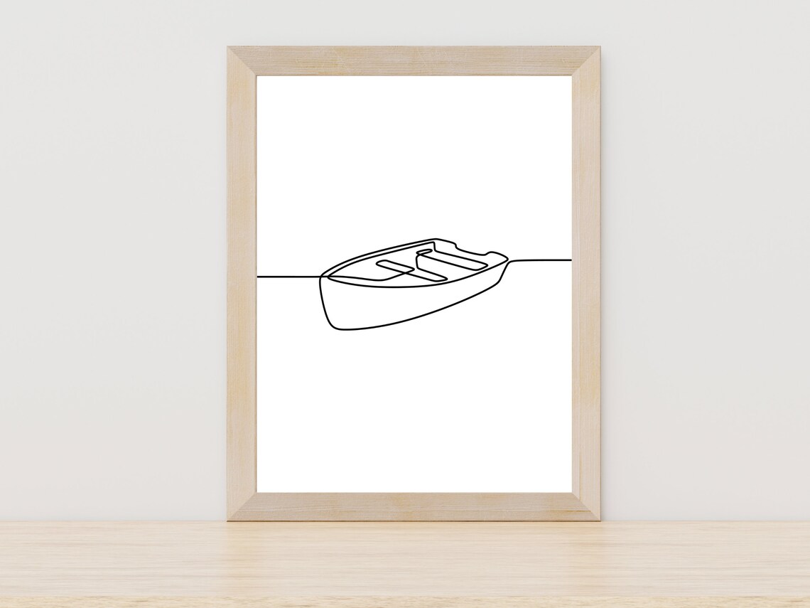Rowboat On Water One Line Drawing Minimalist Lake House Decor Poster