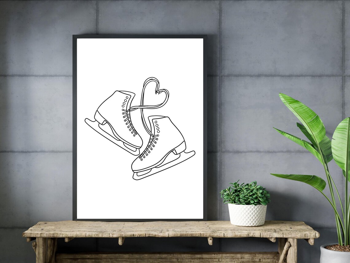 Ice Skates Heart Laces One Line Art Figure Skating Gift Wall Art - Image 3