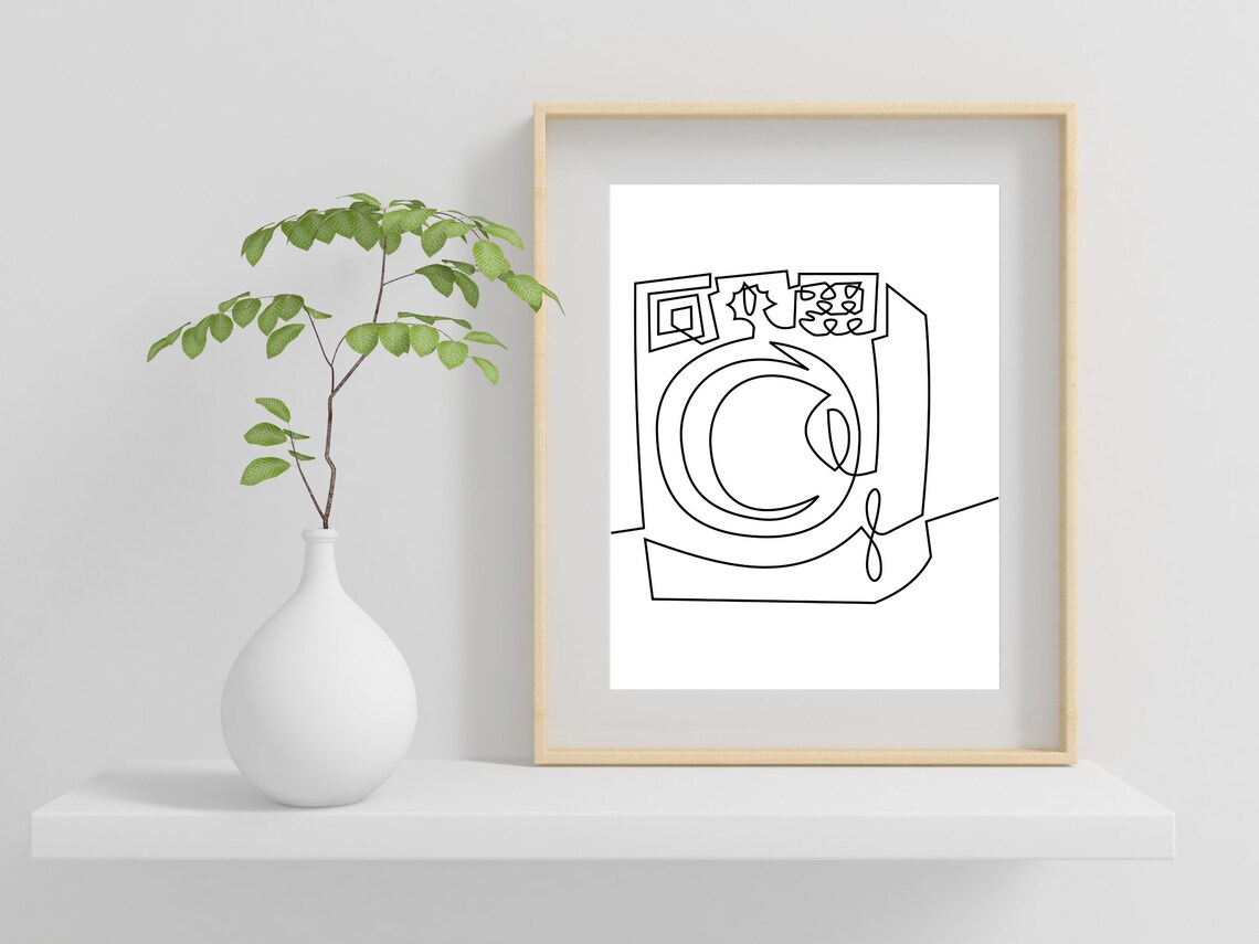Washer Line Art Minimalist Bathroom Art Print - Image 2
