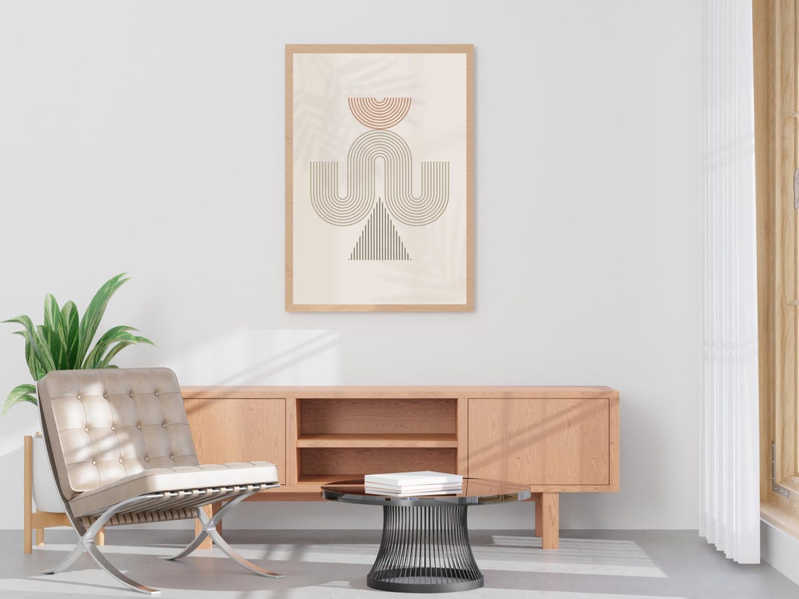 Boho Mid Century Modern Rainbow Arch Line Art Earth Tone Wall Art - Image 4