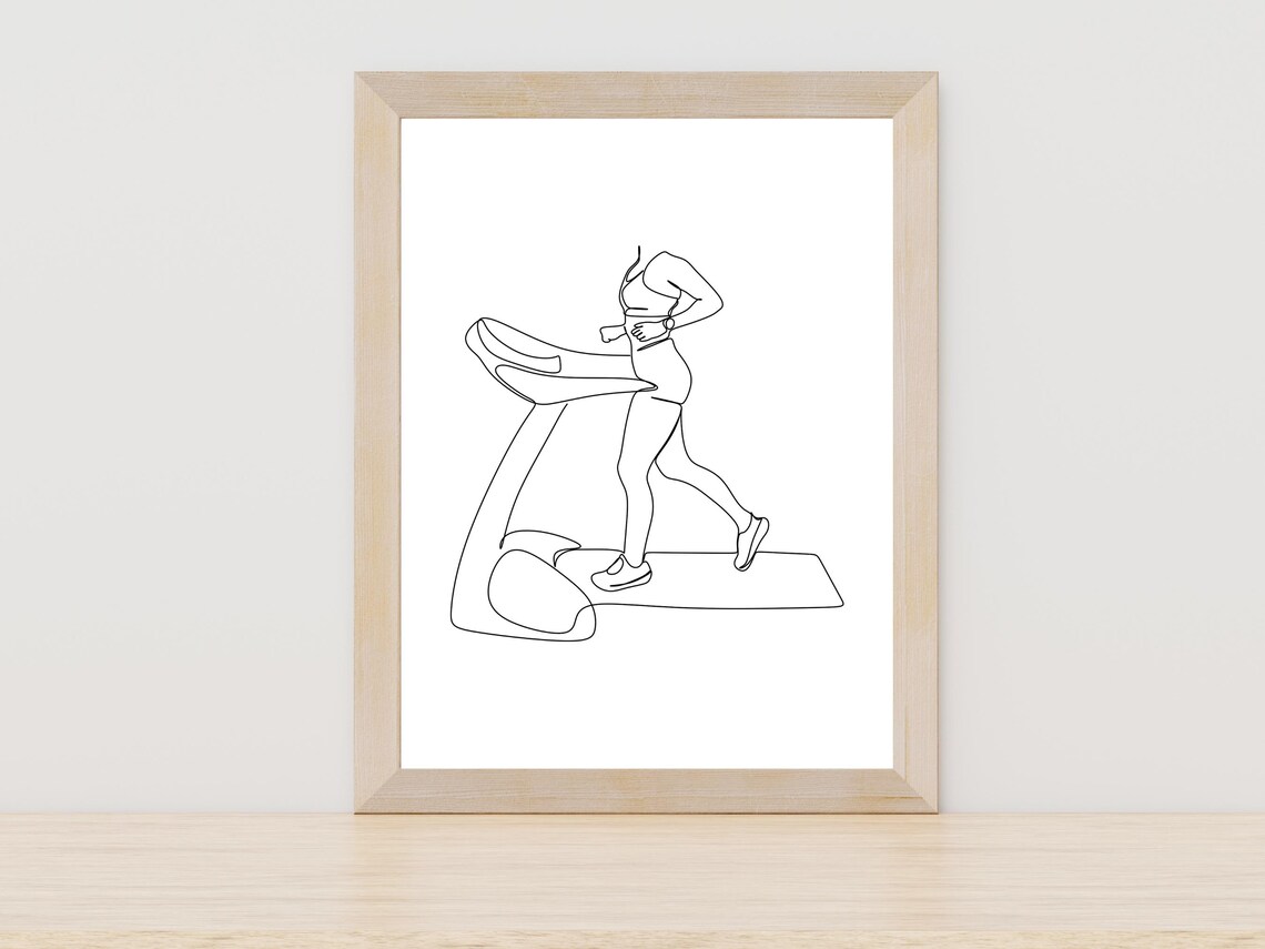 Treadmill Runner Line Art Woman Fitness Gym Workout Decor Poster