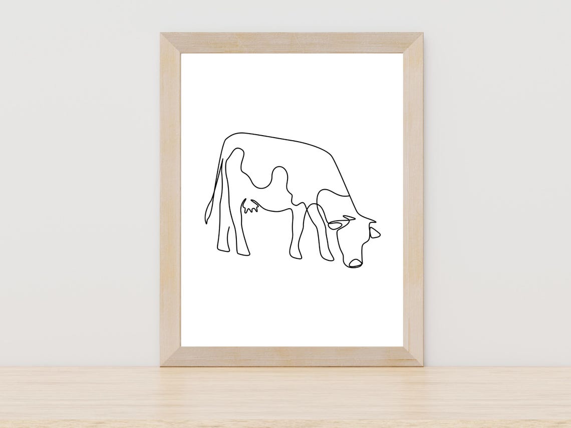 Cow Grazing Single Line Art Minimalist Farm Animal Rustic Poster