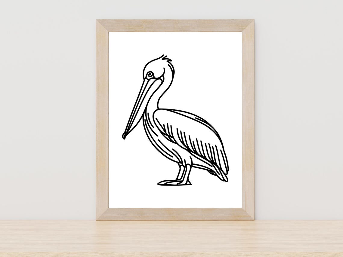 Minimalist Pelican Line Art Coastal Bird Sketch Drawing Poster