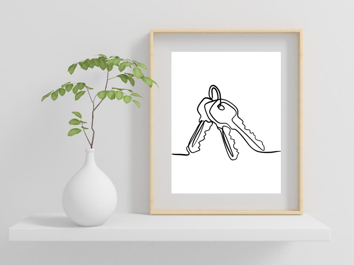Set Of Keys On Keyring Line Art Minimalist Entryway Decor Poster - Image 2