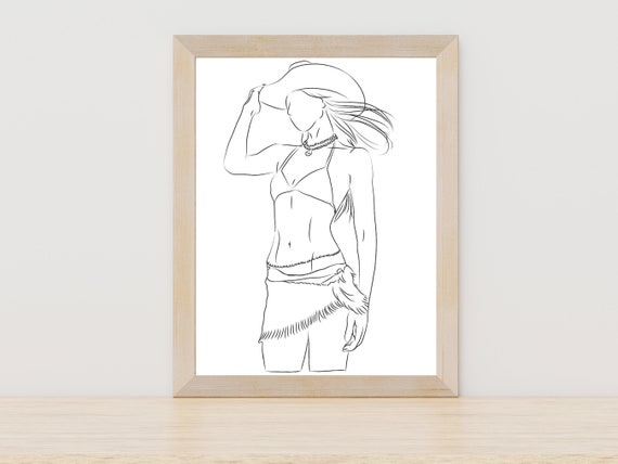 Woman In Cowboy Hat Line Art Women With Hat Western Line Art Cowgirl Print Western Decor Western Wall Art Cowgirl Hat Art Cute Cowgirl