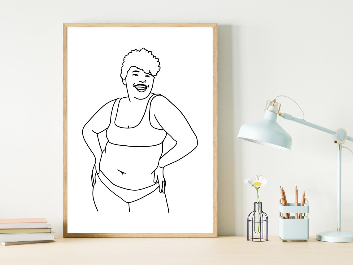 Smiling Curvy Woman Afro Hair Line Art Body Positive Feminist Poster - Image 3