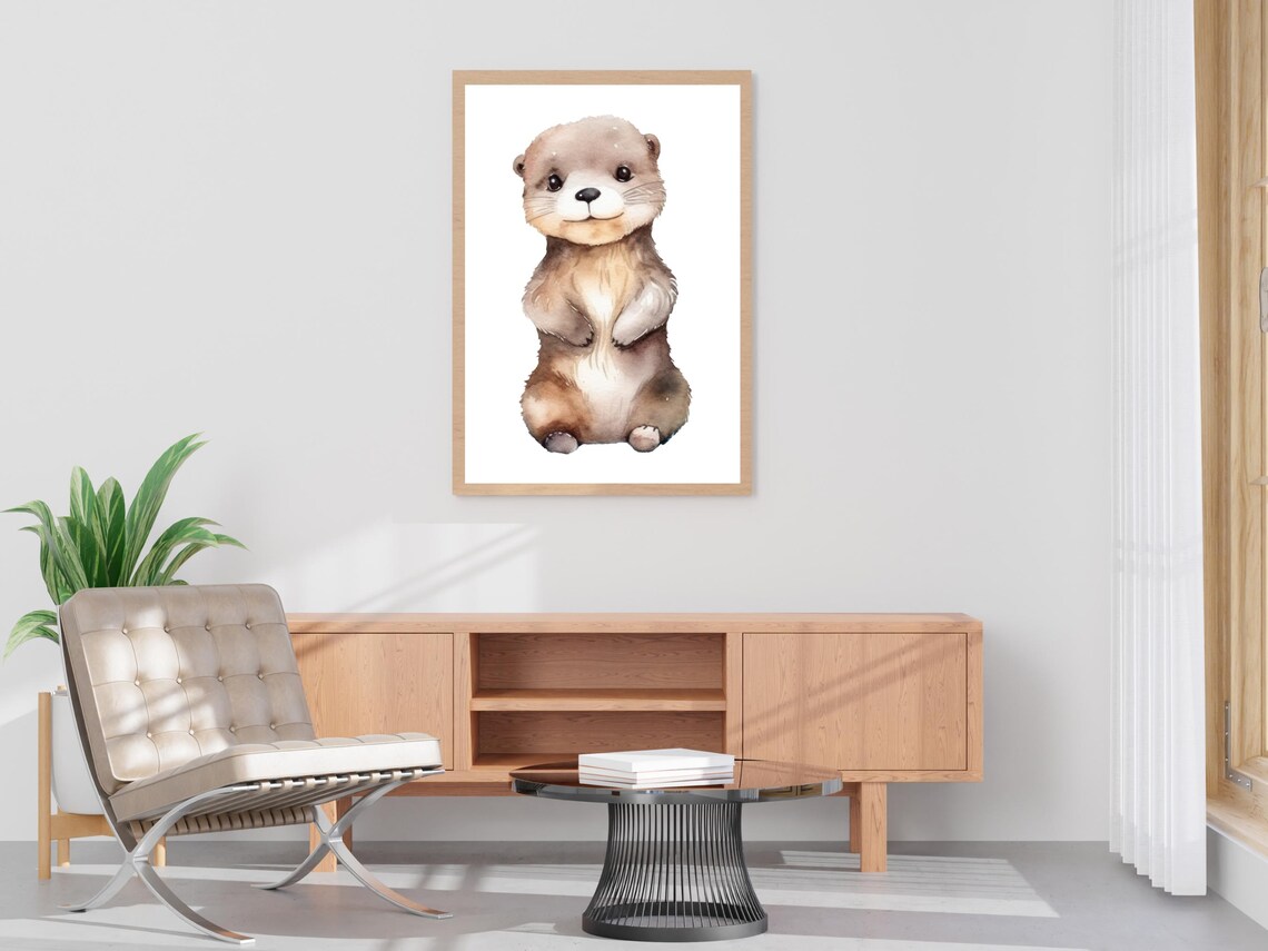 Adorable Baby Otter Watercolor Painting Nursery Animal Wall Art - Image 4