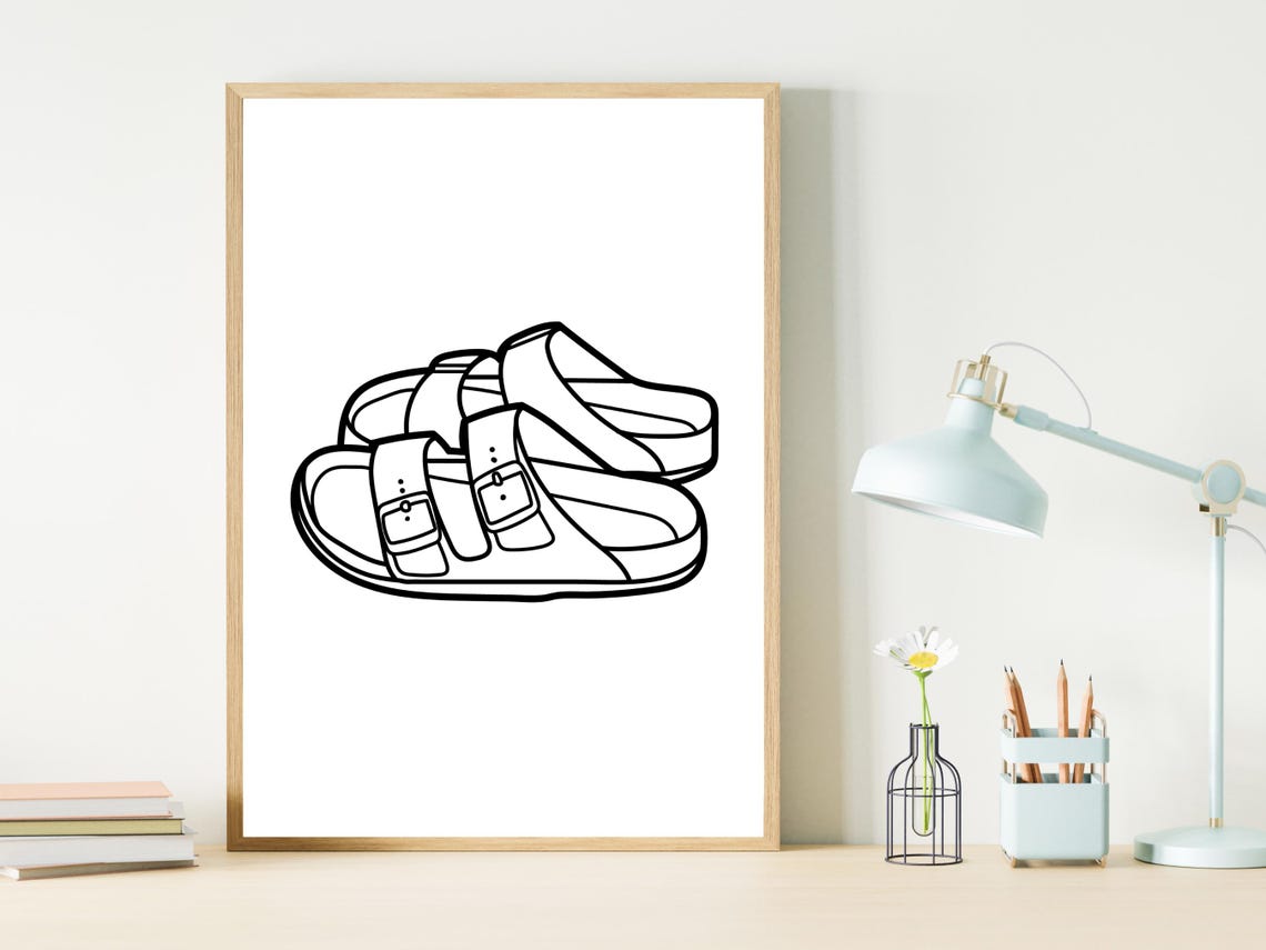 Birkenstocks Line Art Fashion Line Art Fashion Wall Decor Minimalistic Line Art Sandals Line Art Buckle Sandals Shoe Wall Decor Sandal - Image 2