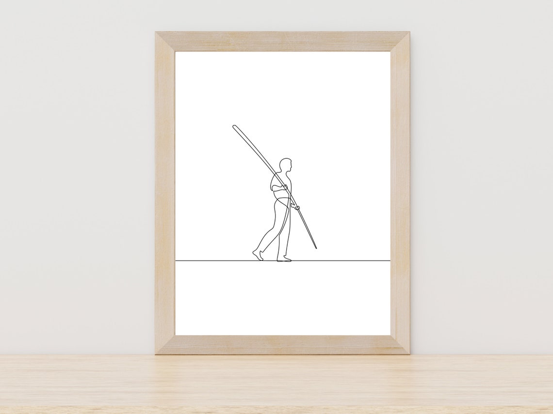 Track and Field Pole Vault Athlete Running Minimalist Line Art Poster