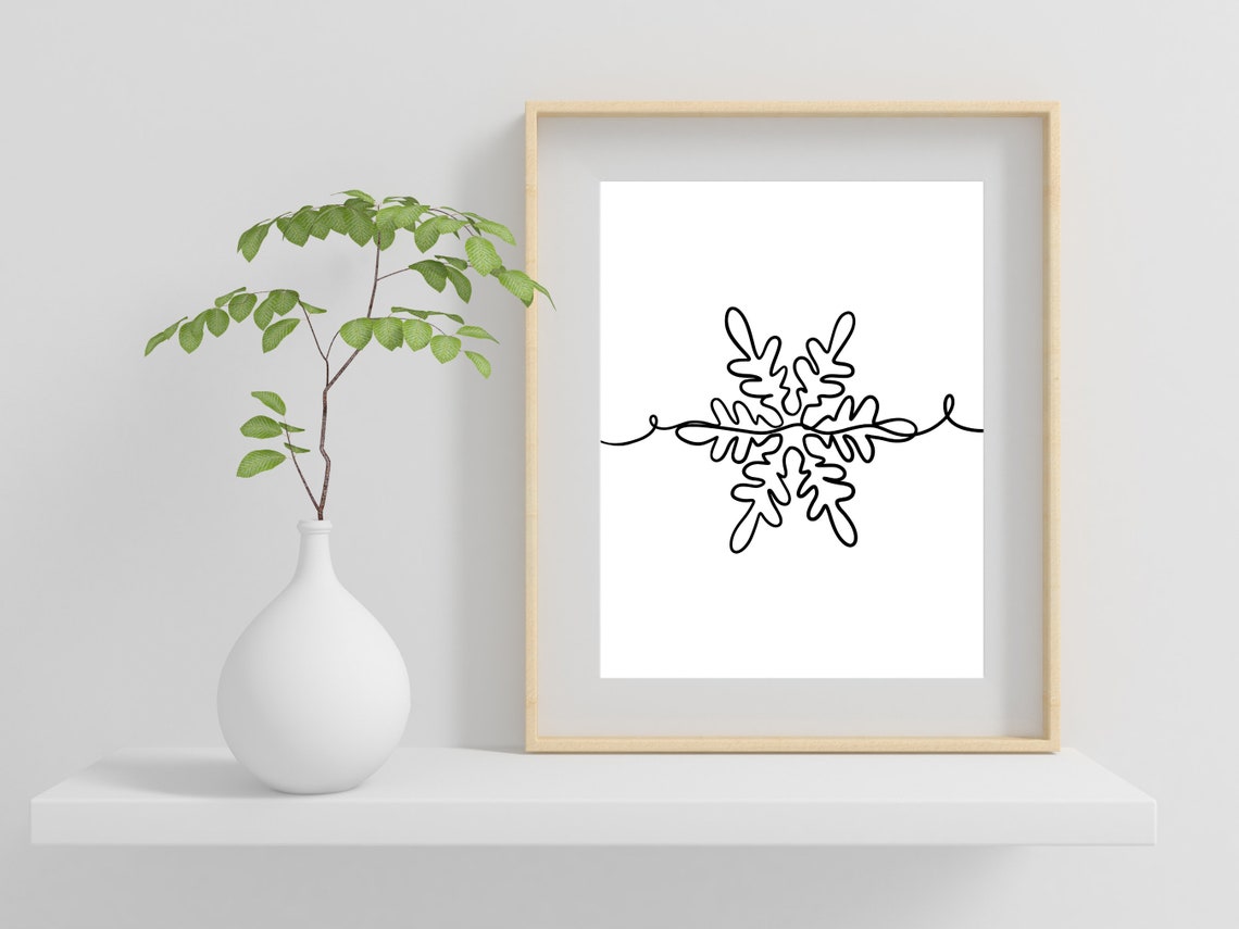 Snowflake One Line Drawing Winter Christmas Minimal Decor Wall Art - Image 2
