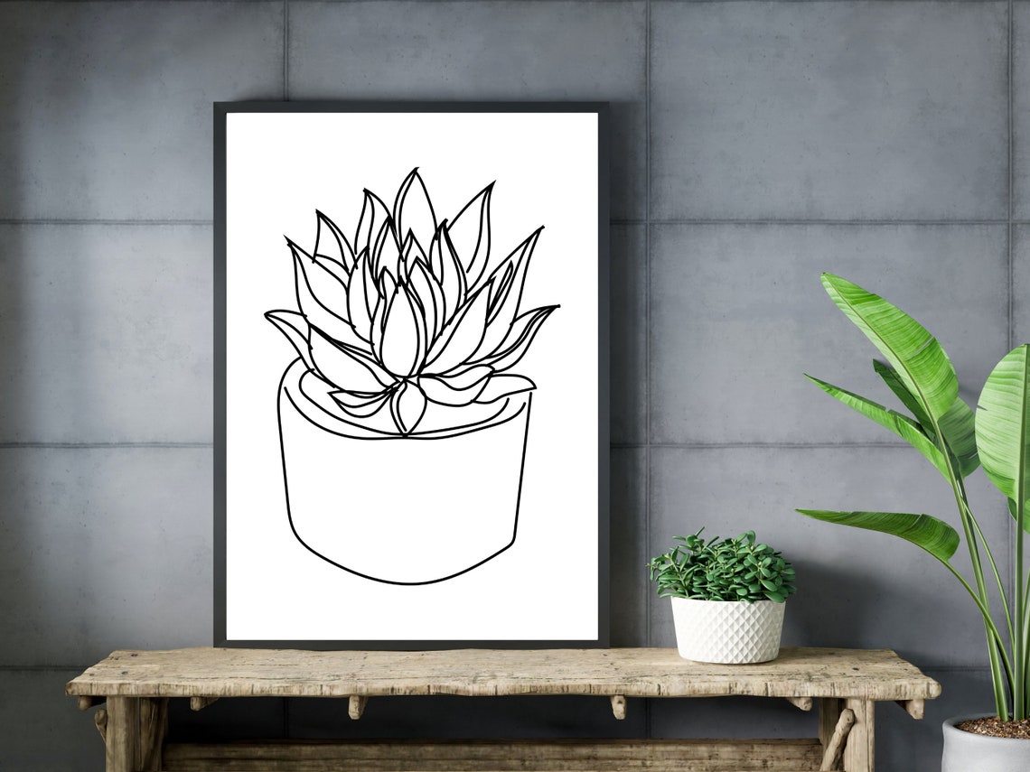 Potted Succulent Plant Minimalist Line Art Houseplant Wall Poster - Image 3