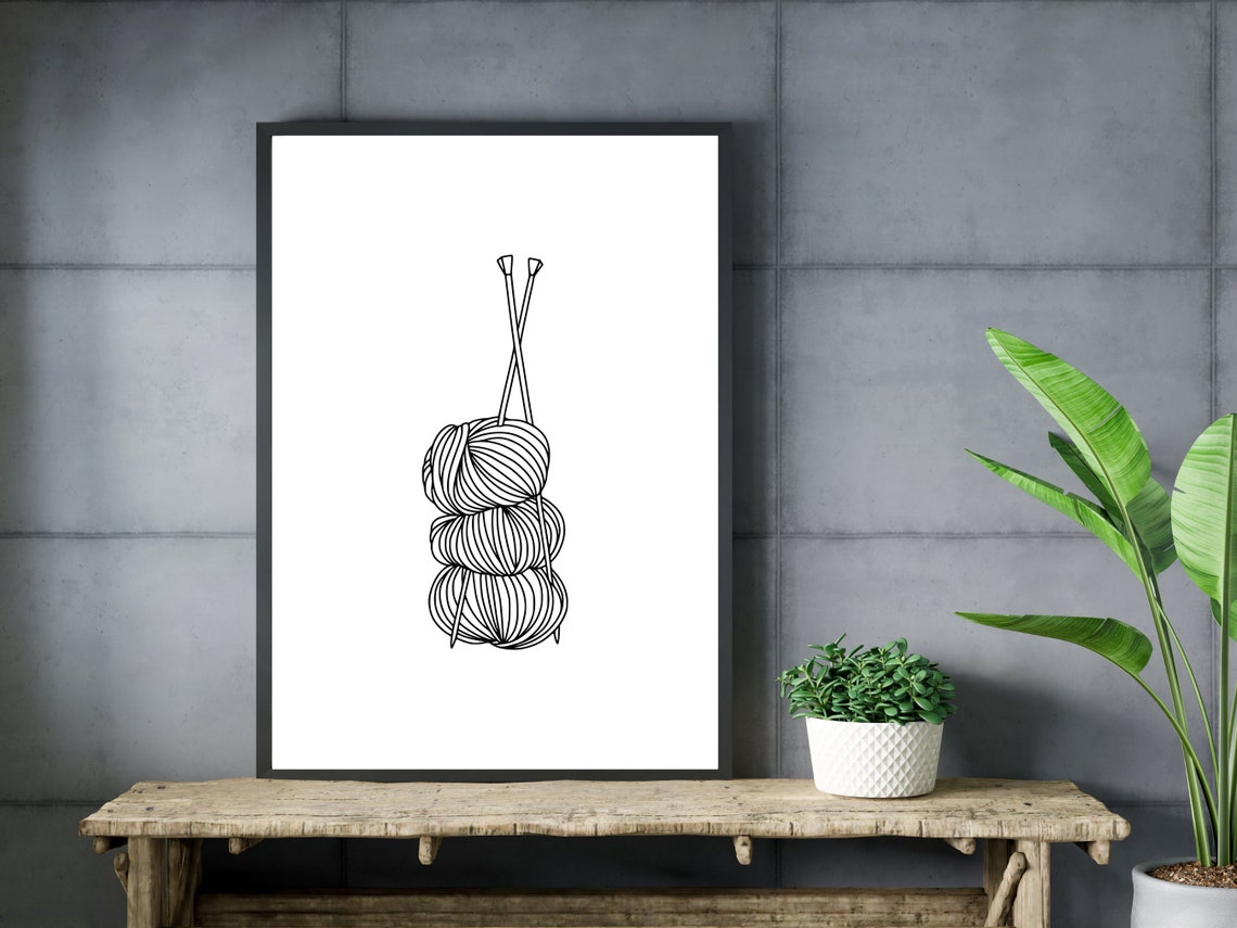 Stacked Yarn Balls Knitting Needles Line Art Knitter Gift Poster - Image 3