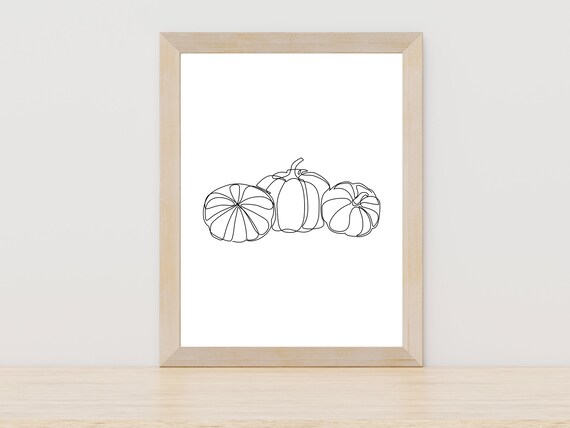 Three Pumpkins Fall Harvest Neutral Minimalist Line Art Print