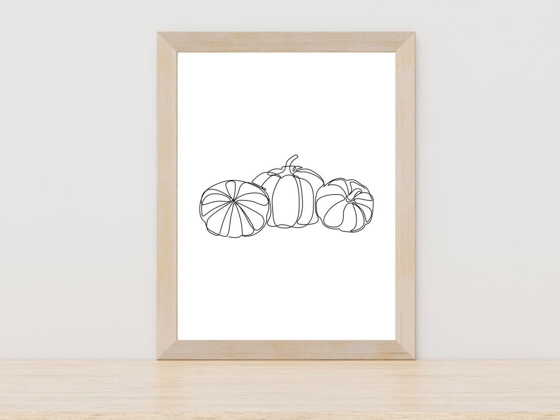 Three Pumpkins Fall Harvest Neutral Minimalist Line Art Print