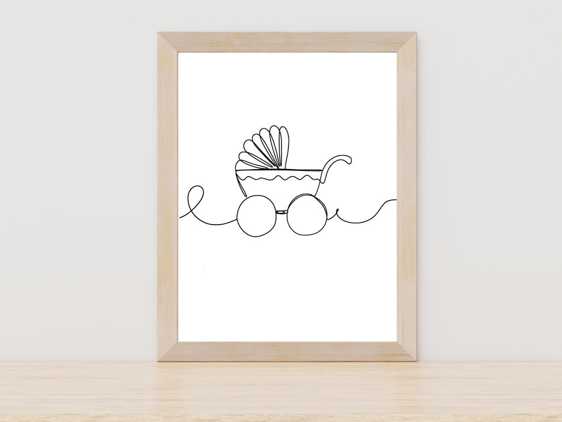 Baby Stroller Line Art Vintage Pram Nursery New Mom Decor Poster
