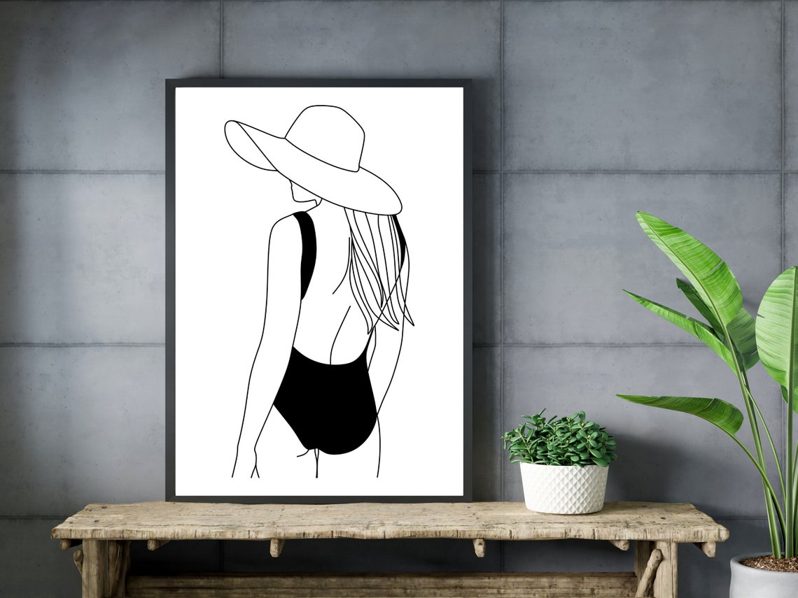 Woman In Bathing Suit Line Art Woman Line Art Woman Body Line Art Poster Bathroom Woman Line Art Minimal Line Art Swimsuit Art - Image 3
