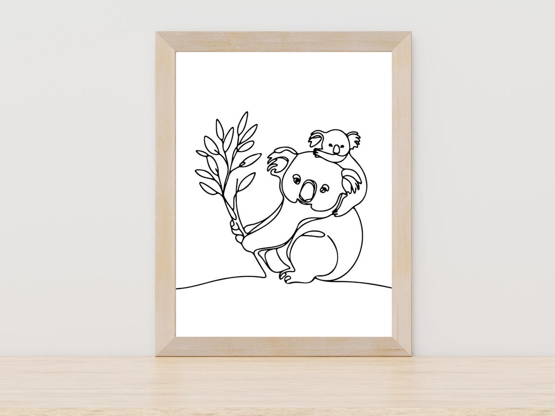 Koala Mother and Baby Joey Line Art Australian Nursery Poster