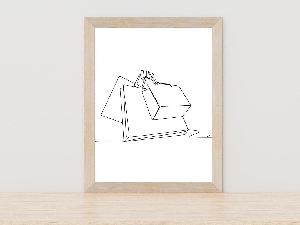 Shopping Bags Line Art Minimal Fashion Boutique Decor Poster