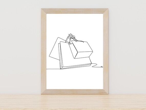 Shopping Bag Line Art Print Minimalist Shopping Decor Eco Friendly Bag Artwork Hand Drawn Shopping Bag Sketch Modern Line Art