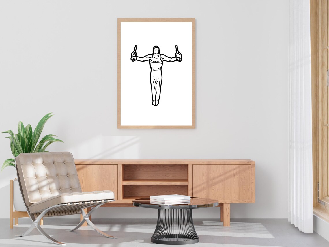 Male Gymnast On Still Rings Line Art Strength Sports Decor Poster - Image 4
