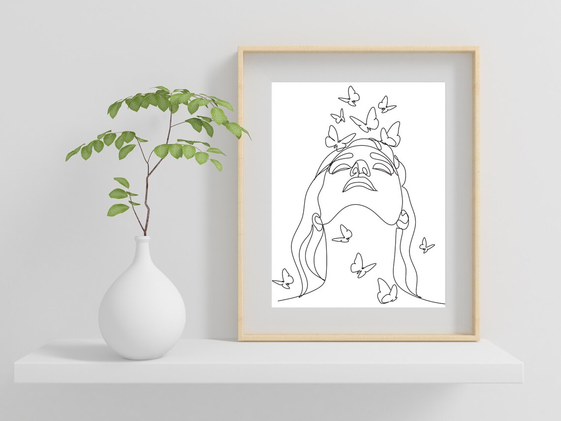 Woman With Butterfly Line Art, Nature Woman Print - Image 2