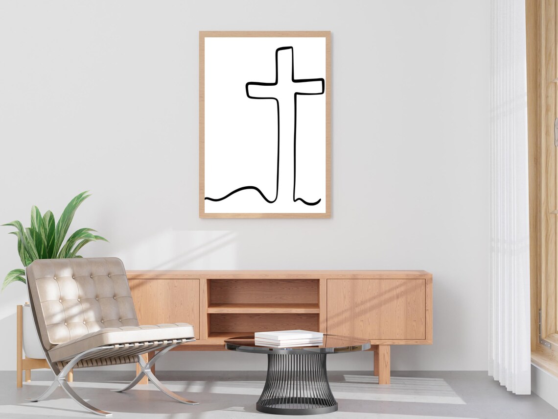 Bold Christian Cross Minimalist Line Art Faith Based Decor Poster - Image 4