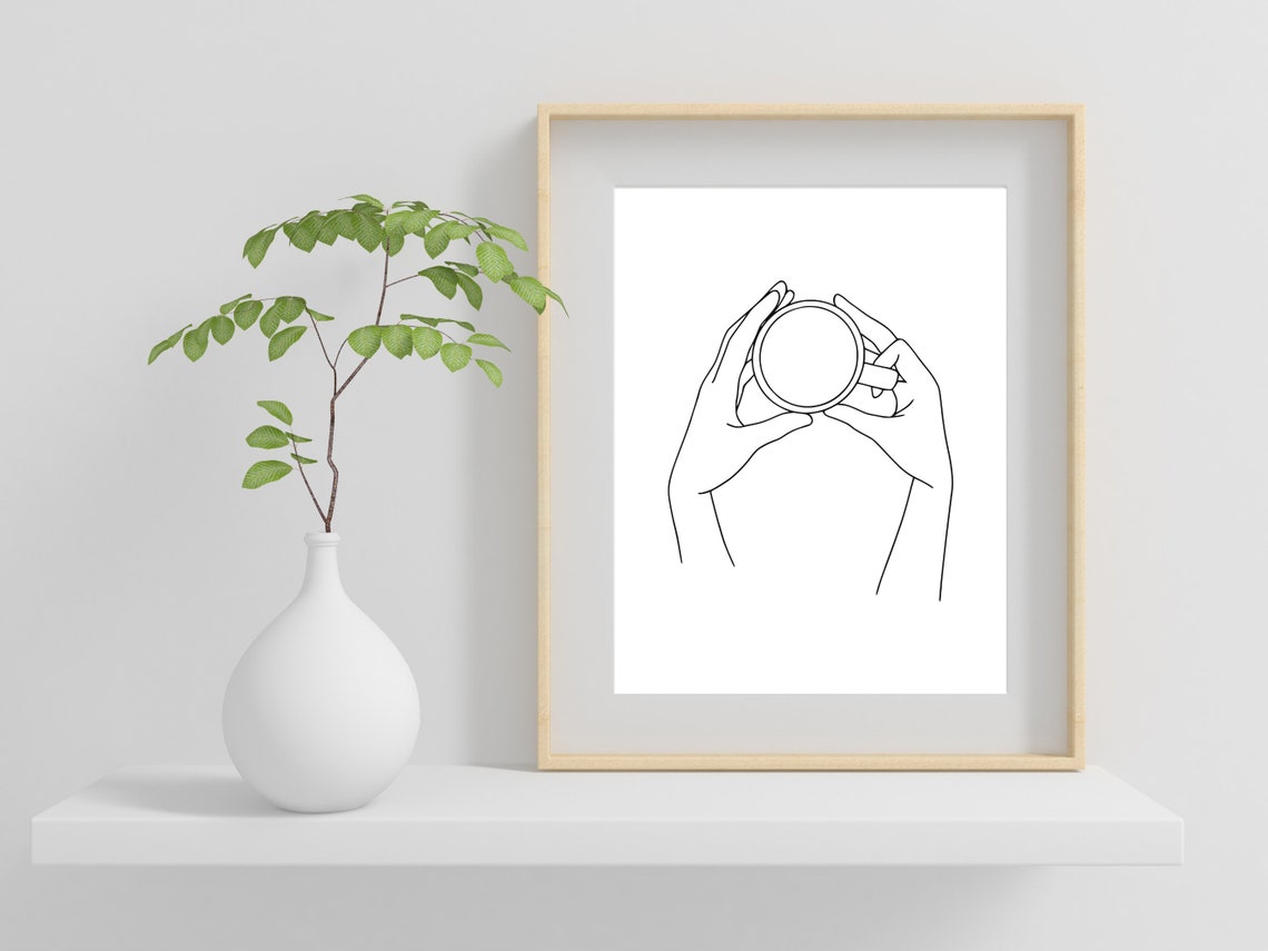 Two Hands Holding Coffee Cup Minimalist One Line Art Gift Poster - Image 2