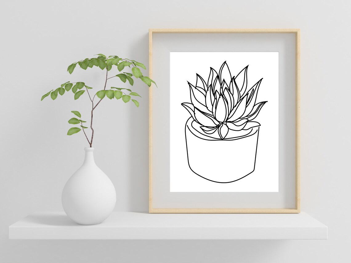 Potted Succulent Plant Minimalist Line Art Houseplant Wall Poster - Image 2