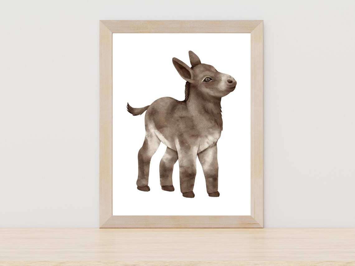Sweet Baby Donkey Foal Watercolor Farm Animal Nursery Art Poster