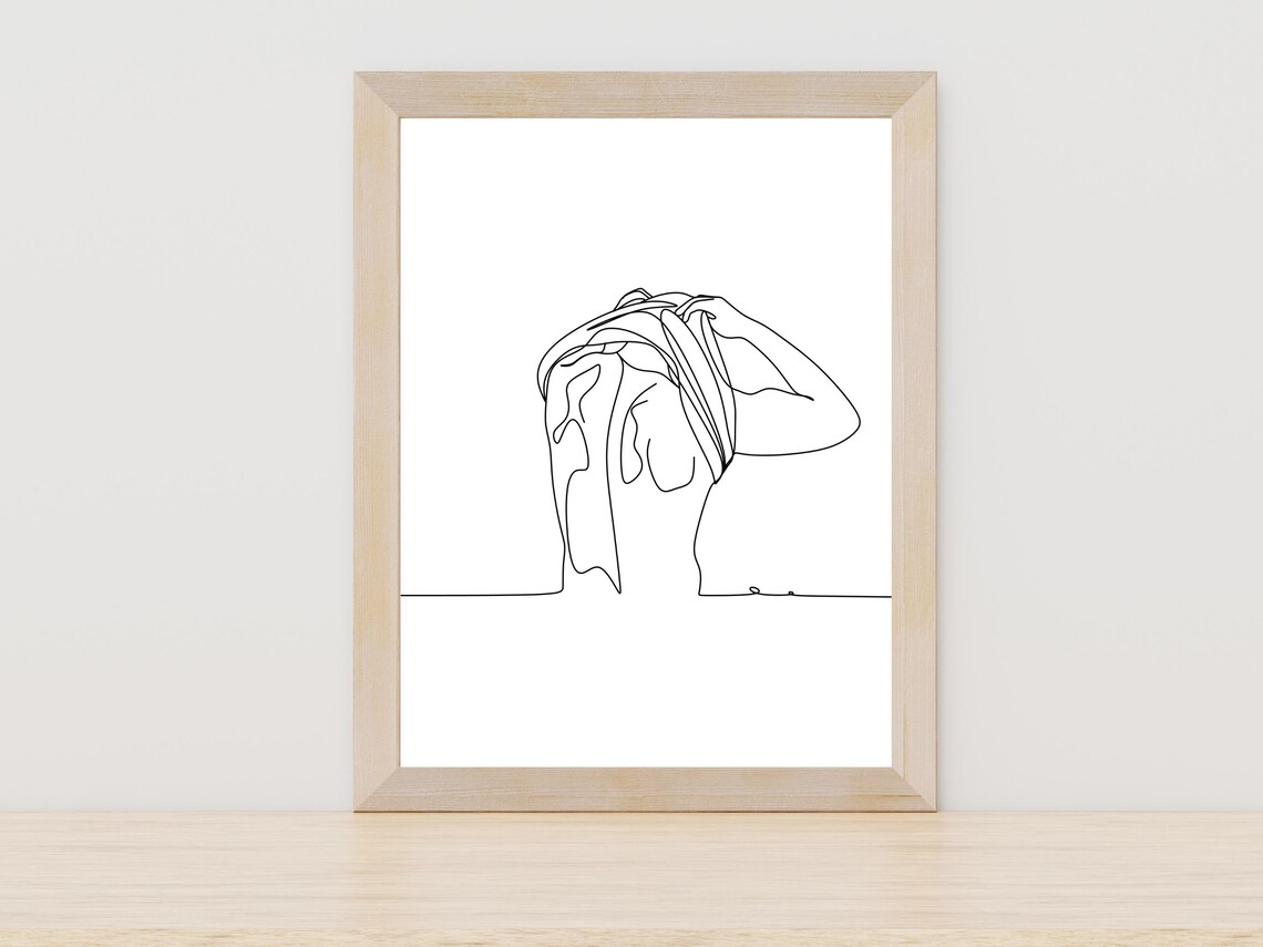 Man Removing Shirt Continuous Line Art Modern Male Figure Poster